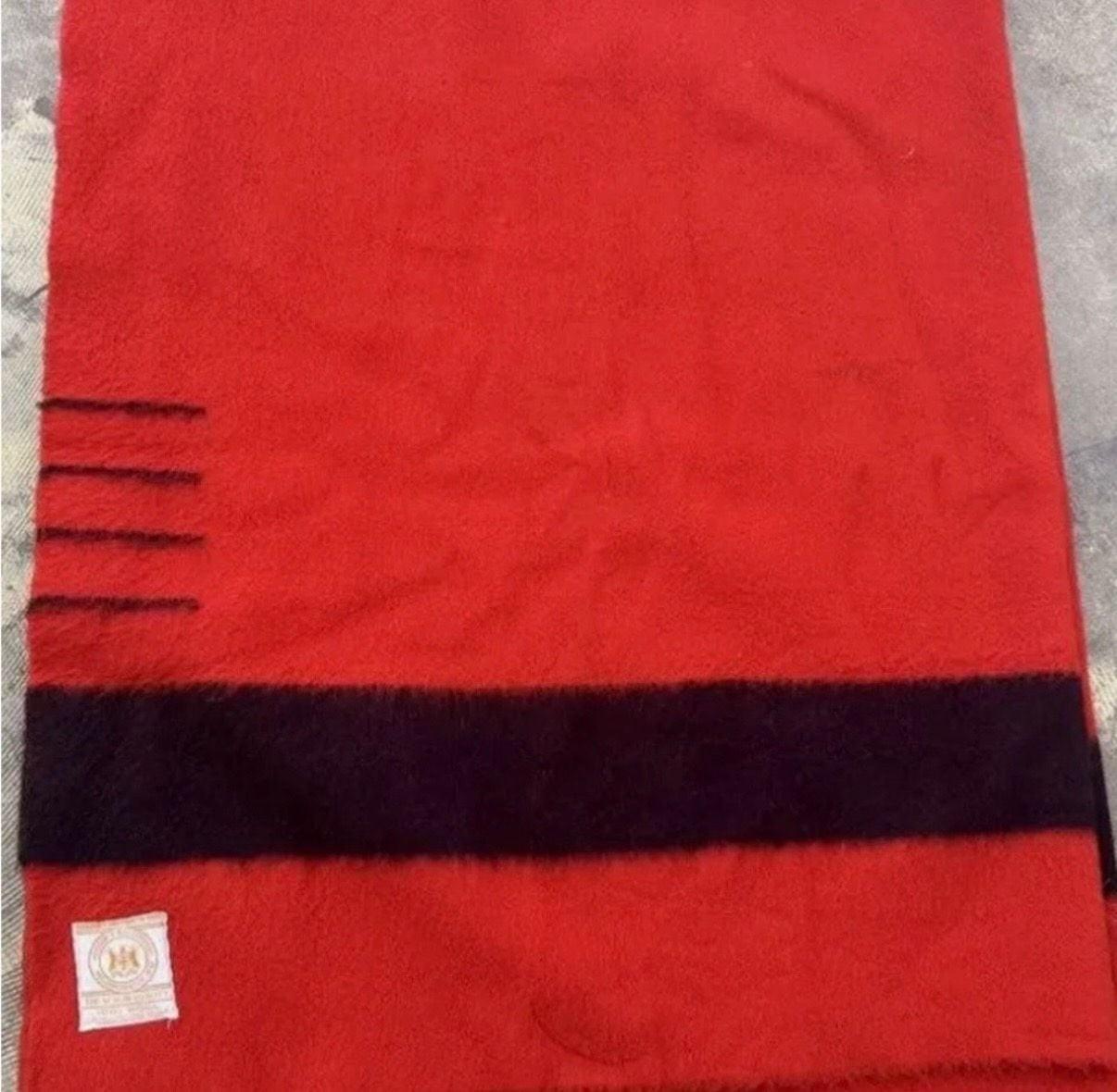 Vintage Hudson's Bay Red Wool Blanket with Stripes