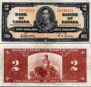 1937 Canada $2 Banknote Pick# 59b