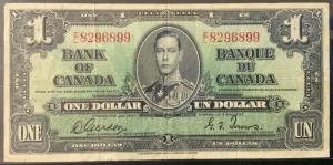 1937 Canadian One Dollar Banknote Collectible