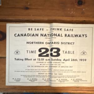 1959 Canadian National Railways Northern Ontario Timetable