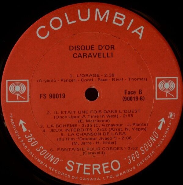 Caravelli ‎– Disque D'Or Vinyl Record (Canadian Issue)