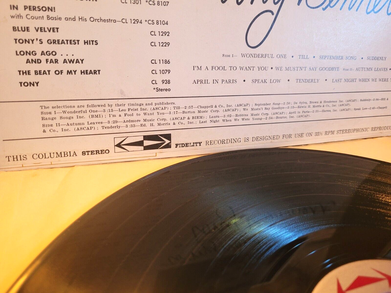 Tony Bennett - Vintage Vinyl LP (TESTED) 1960 Canadian Print