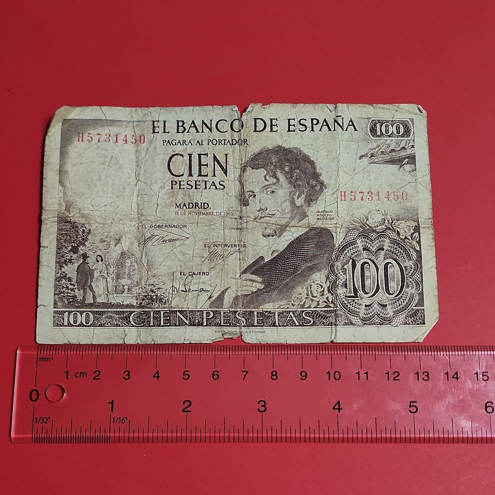 Vintage Spanish 100 Pesetas 1965 - Canadian Seller