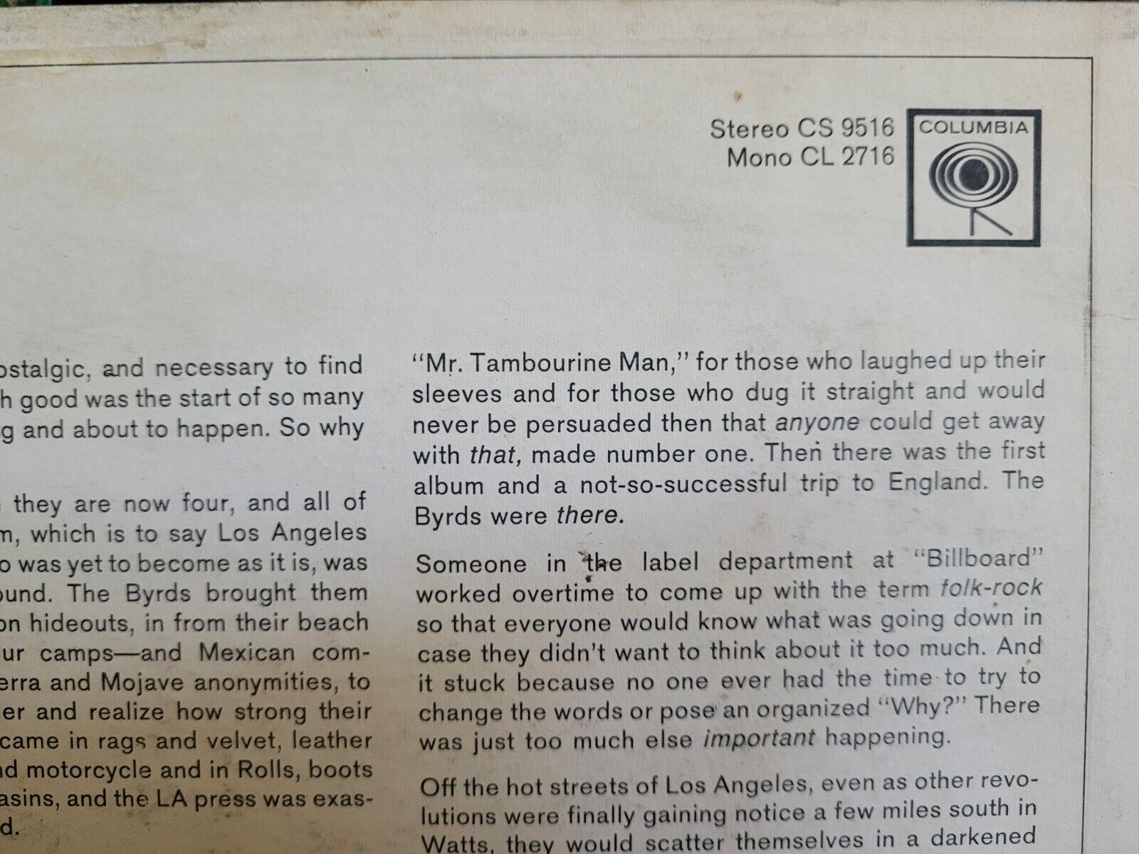 Vintage Byrd's Greatest Hits LP, 1967 Canada