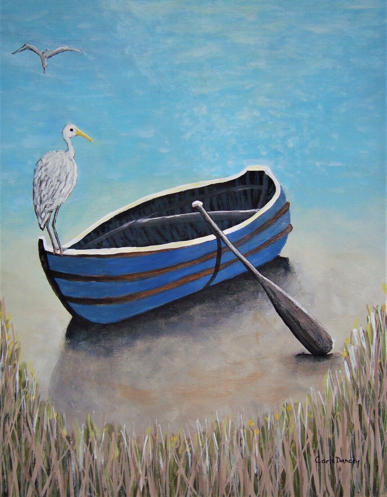 Vintage Seascape Heron Art by Carla Dancey