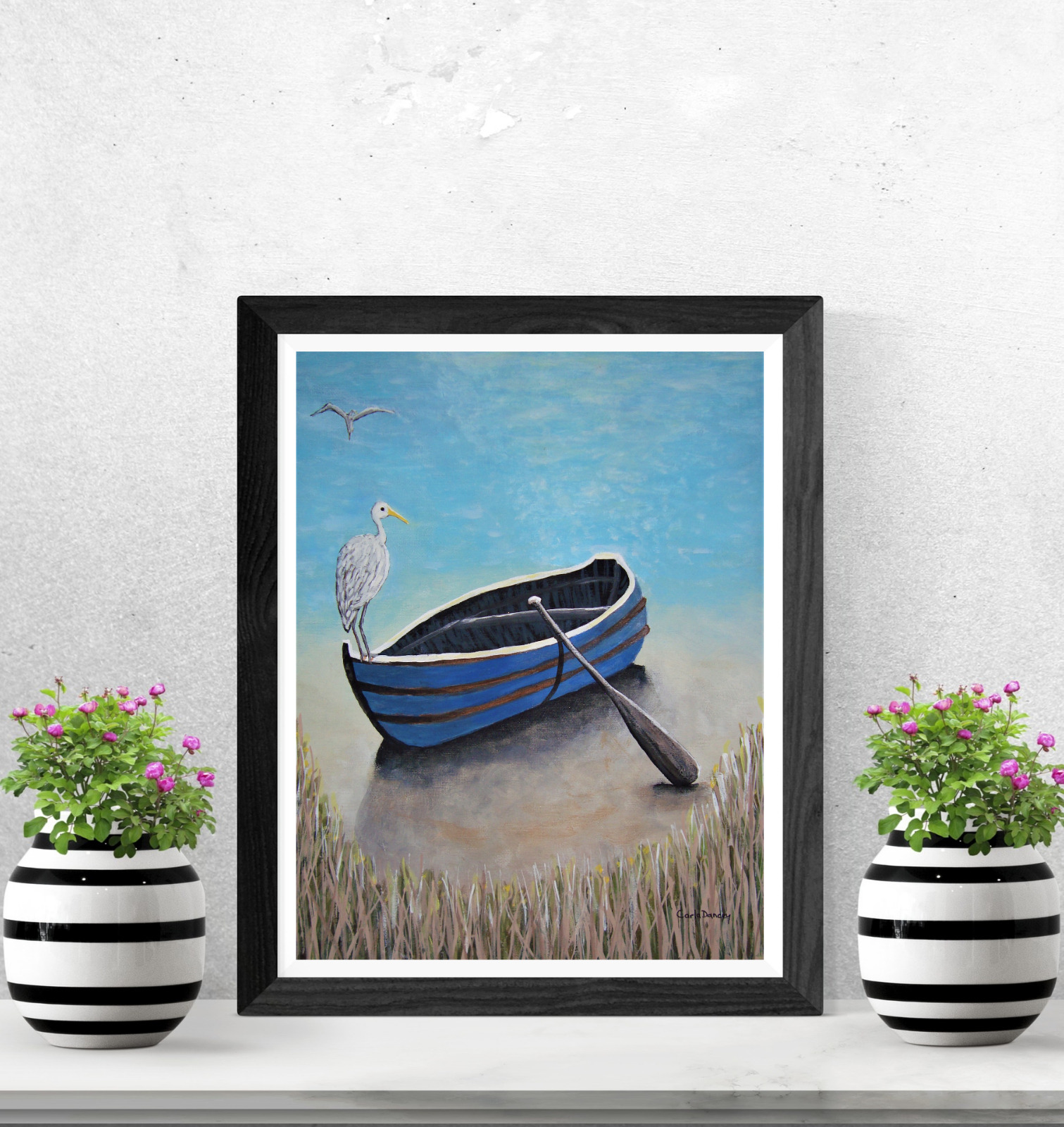 Vintage Seascape Heron Art by Carla Dancey