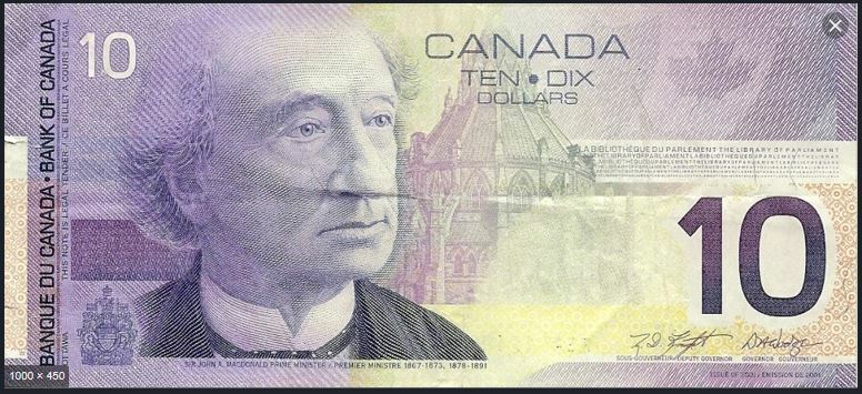 Vintage Canadian $10 Bill - Authentic Currency Note