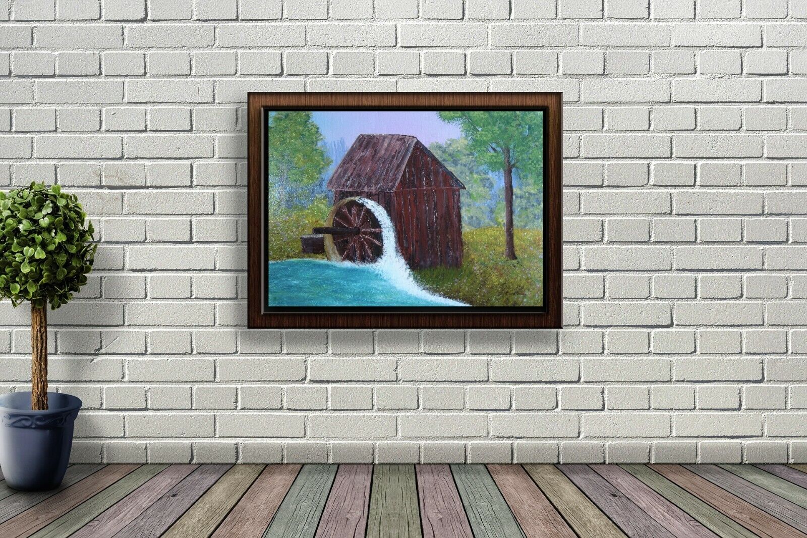 Vintage Canadian Old Mill Landscape River Waterfalls Painting