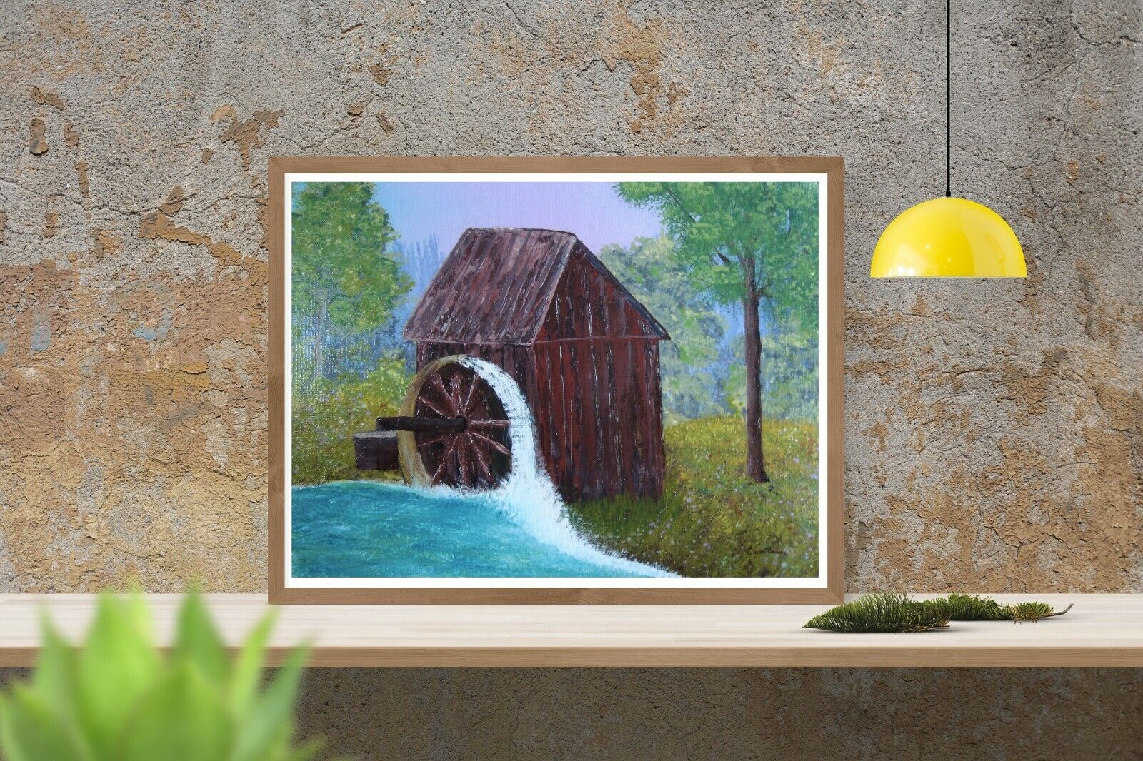 Vintage Canadian Old Mill Landscape River Waterfalls Painting