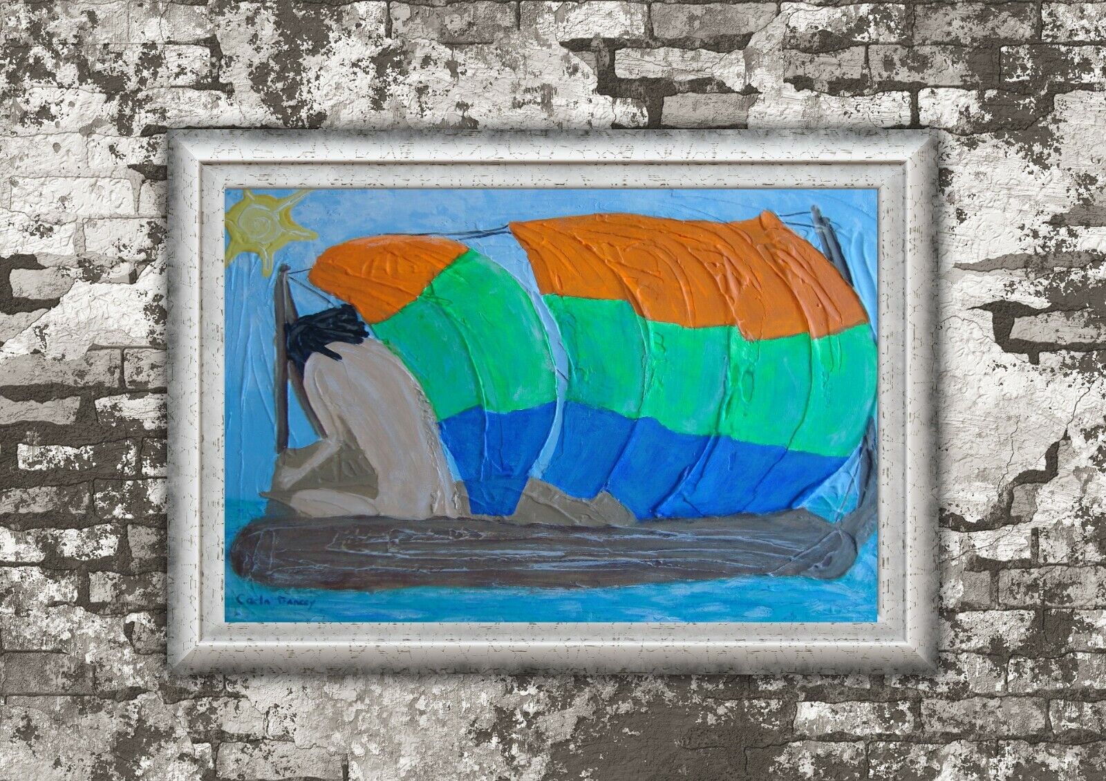 Seascape Art: Original Signed Catamaran Boat Painting