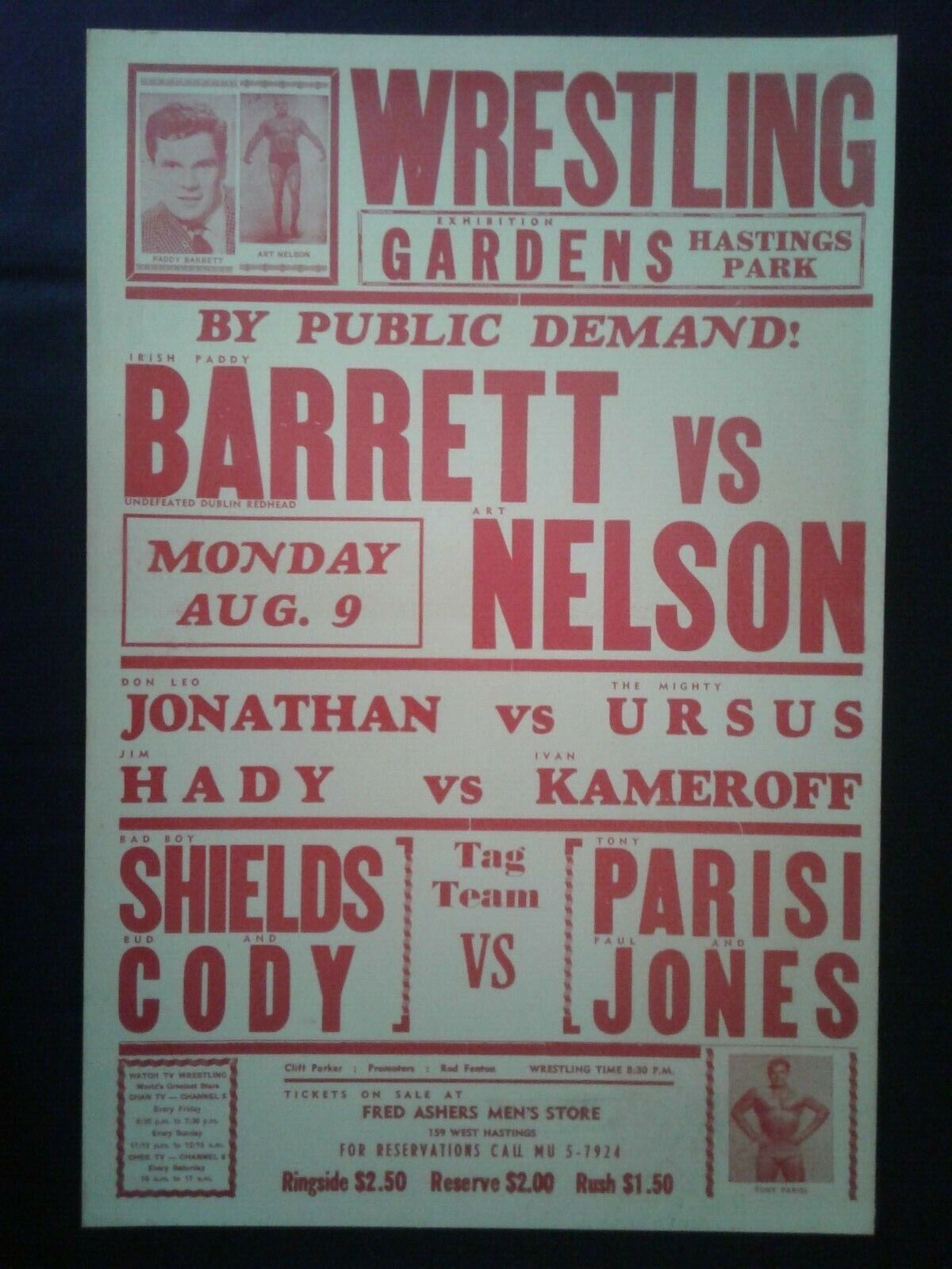 1970's Wrestling Poster from Hastings Park, Ex Gardens