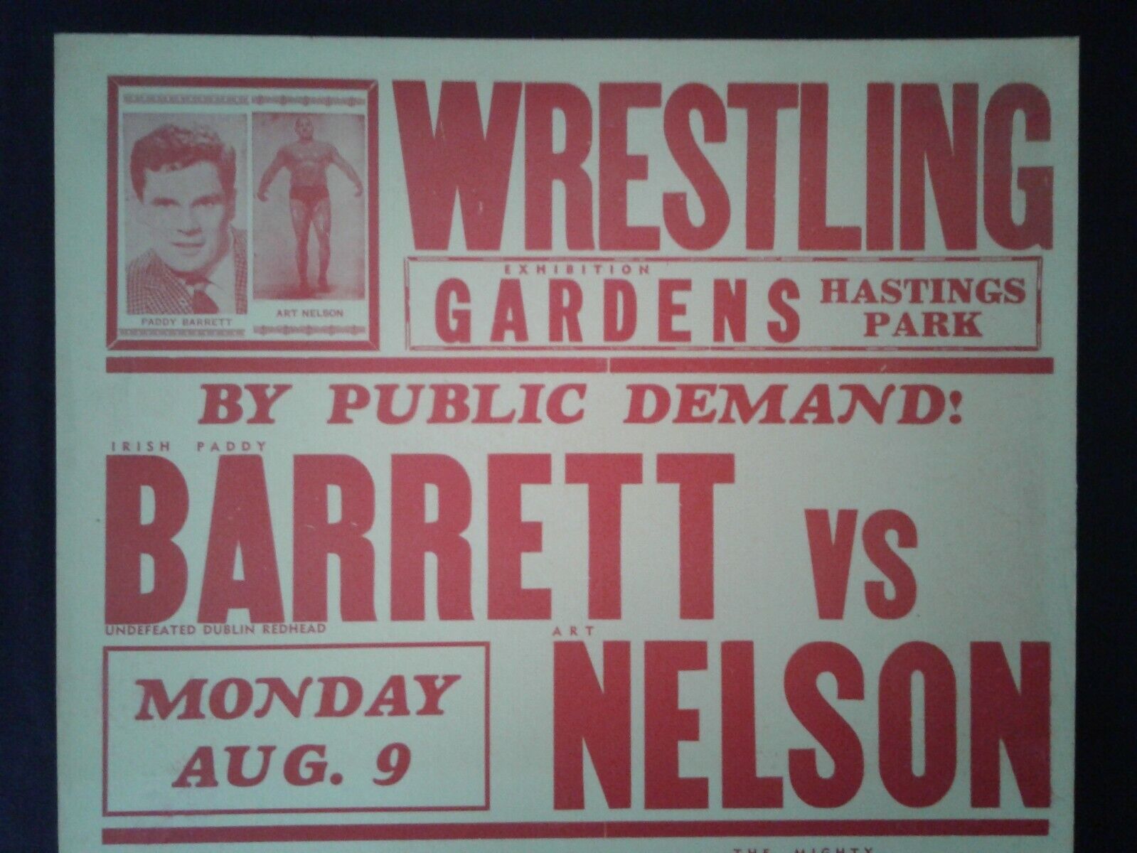1970's Wrestling Poster from Hastings Park, Ex Gardens