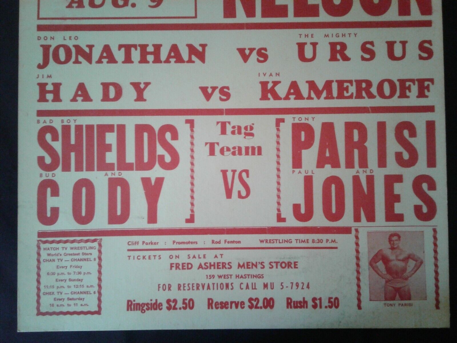 1970's Wrestling Poster from Hastings Park, Ex Gardens