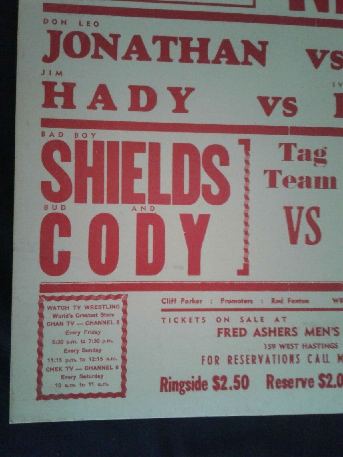 1970's Wrestling Poster from Hastings Park, Ex Gardens