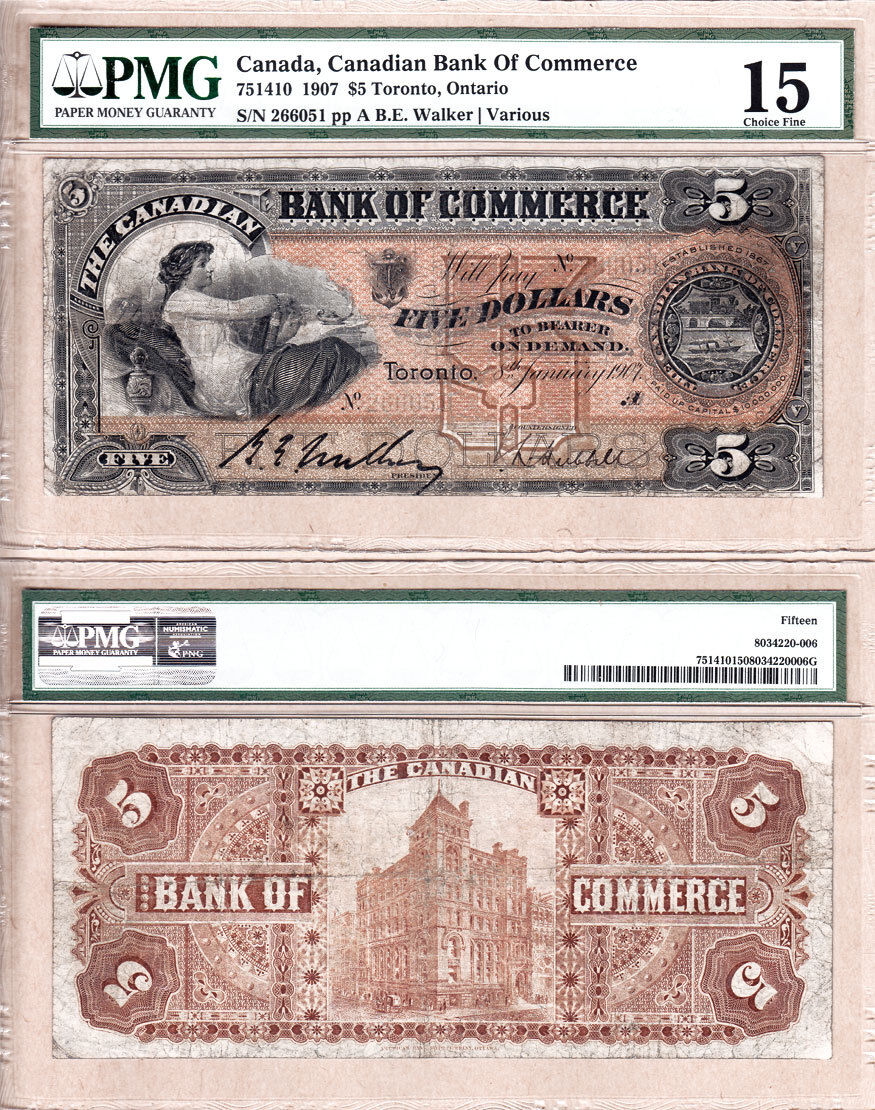 Vintage 1907 Canadian Bank of Commerce $5 Note