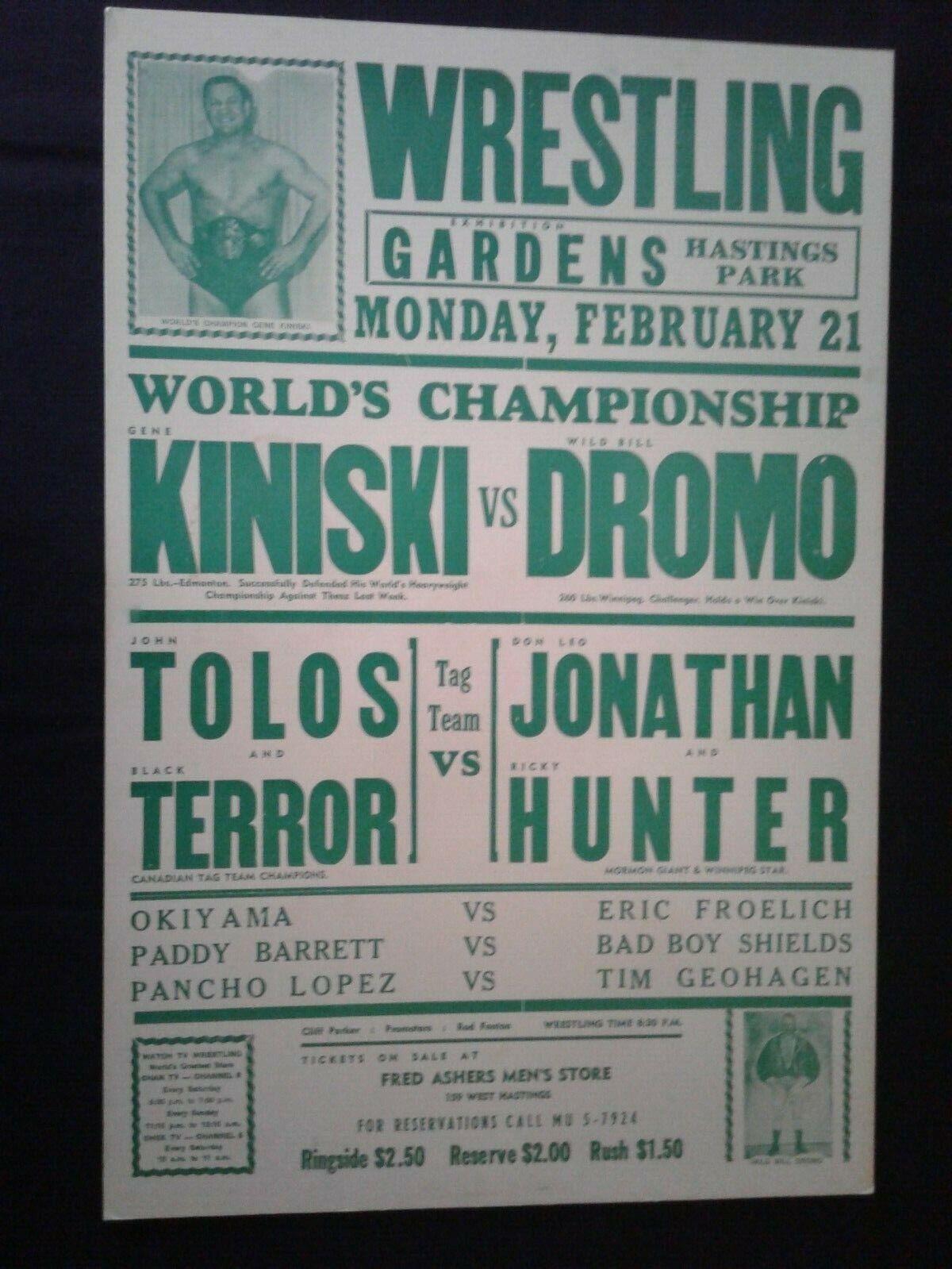 Vintage 1970's Canadian Wrestling Poster, Hastings Park