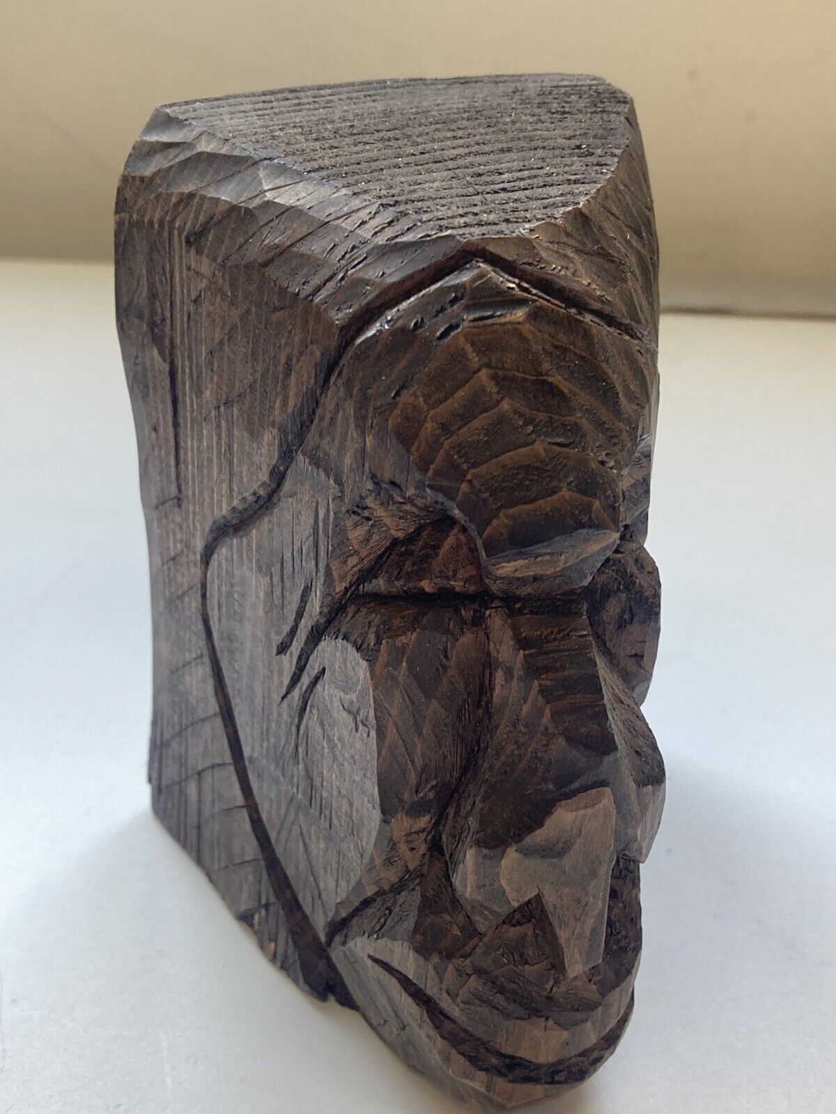 Native Chief Wood Carving - Handcrafted Vintage Art