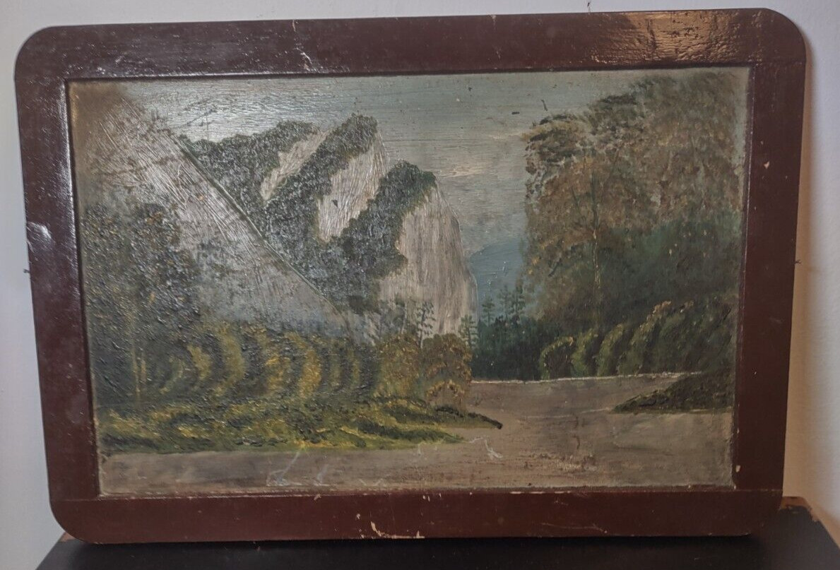 Folk Art Landscape Painting on Slate Tablet