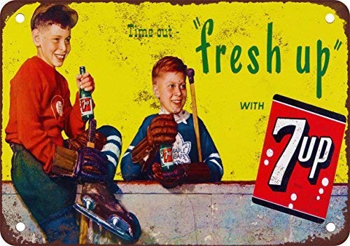 1948 Canadian Hockey and 7-Up Metal Tin Sign