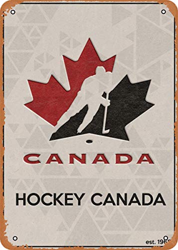 Retro Hockey Canada Wall Art: Metal Tin 12"x 8