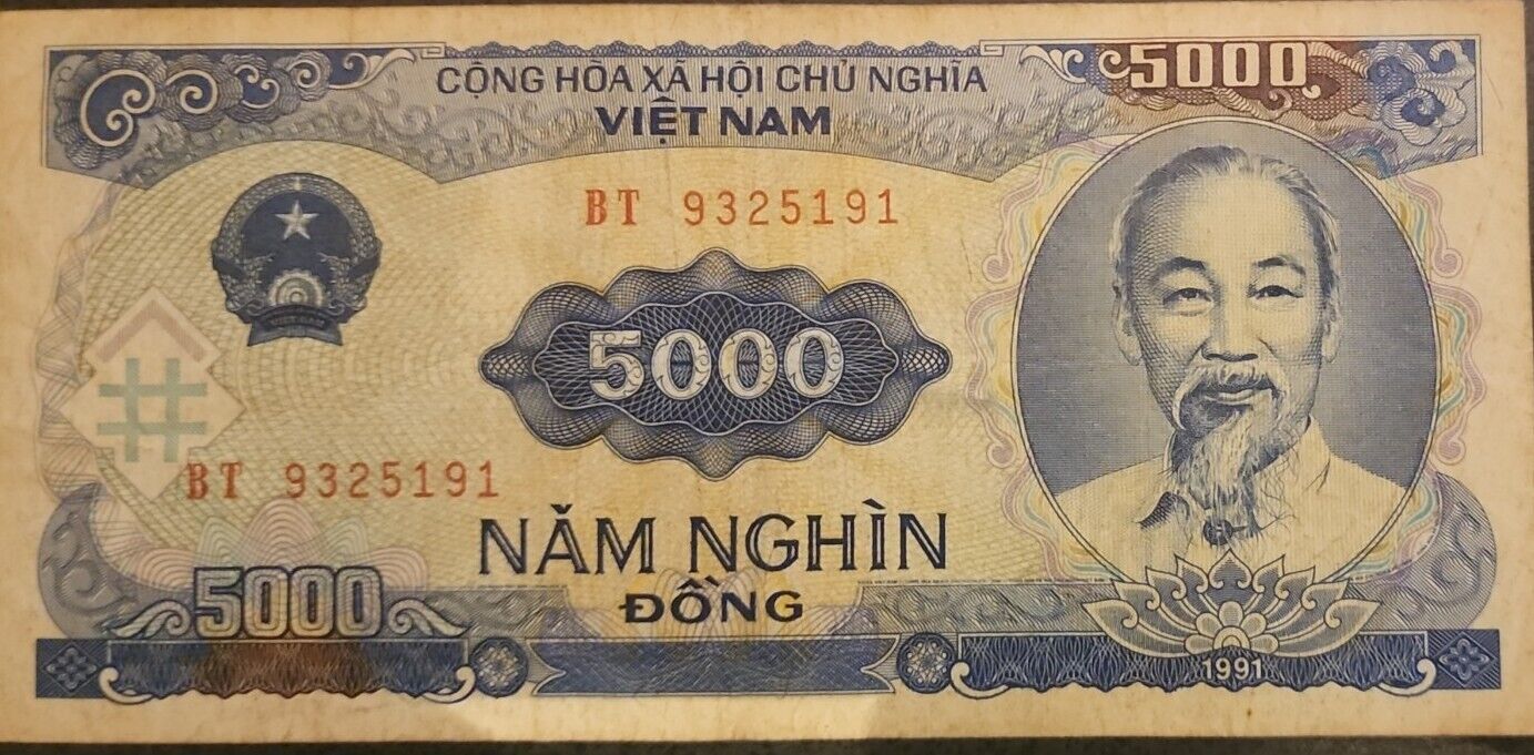 Vintage 1991 Vietnam 5000 Dong Banknote, Canadian seller
