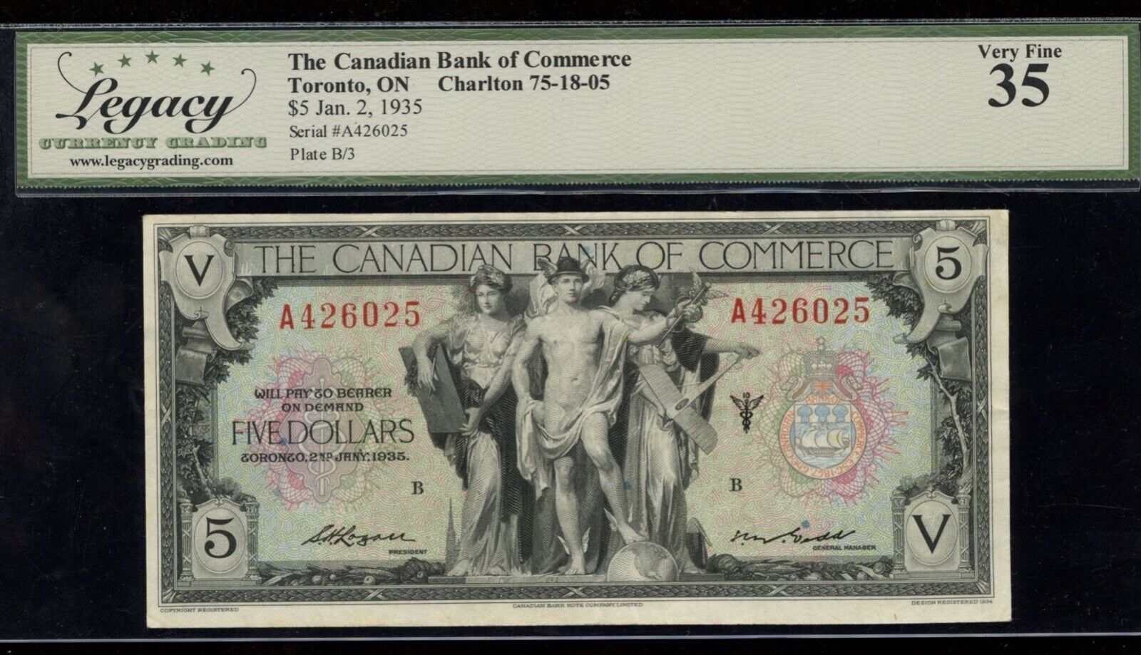 1935 Canadian Bank of Commerce $5 - Rare Wedd Signature