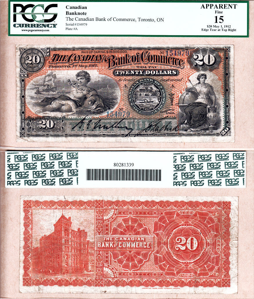 Vintage 1912 $20 Canadian Bank of Commerce Note