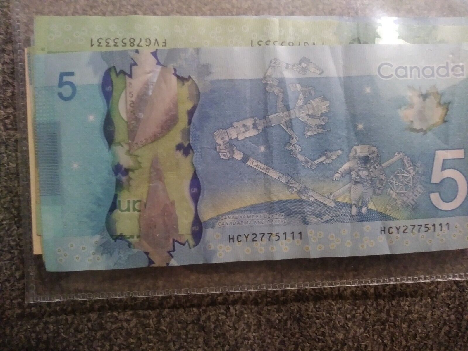 Vintage Canadian Five Dollar Bill with Serial Number 111