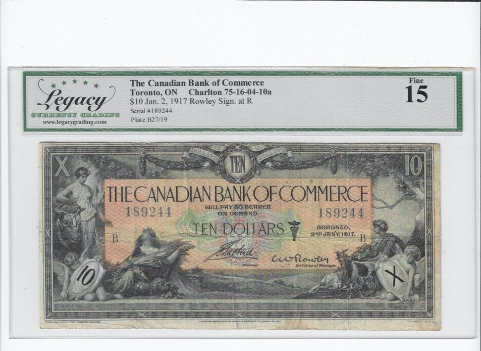 1917 Canadian Bank of Commerce $10 Note - Vintage Gift