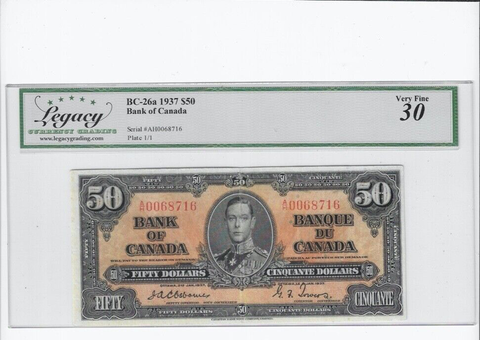 1937 Canadian $50 Dollar Note - LEGACY VF-30