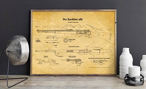 Vintage Mauser K98 Blueprint Poster - German Gun Wall Art