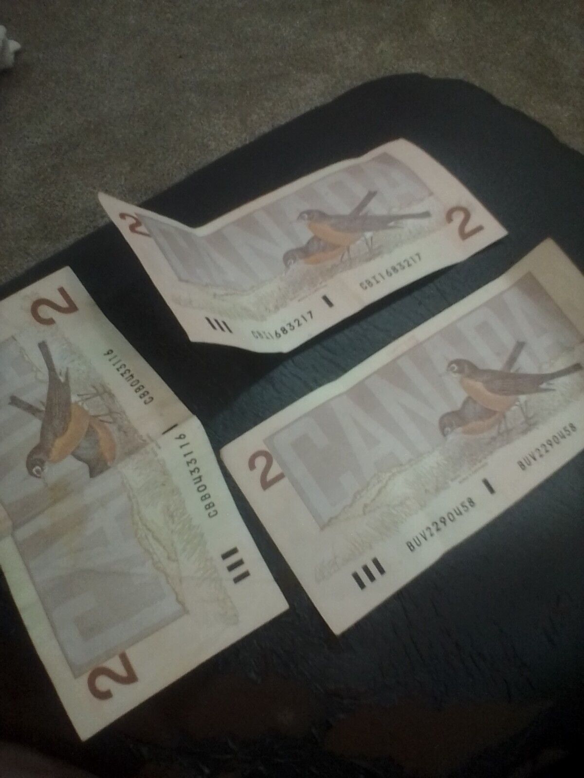 1986 Canadian 2 Dollar Bills Trio