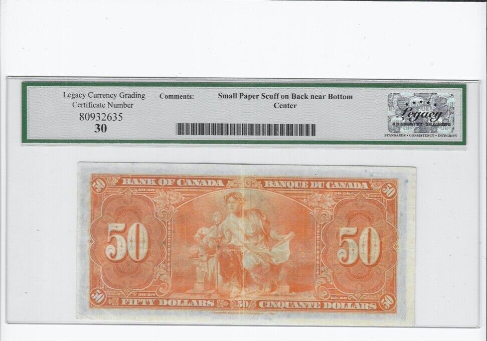 1937 Canadian $50 Dollar Note - LEGACY VF-30