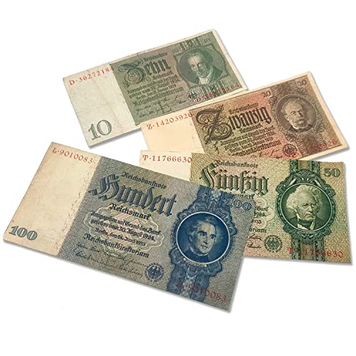4 Vintage German Reichsmark Notes, 1929-1935. Certificate Included