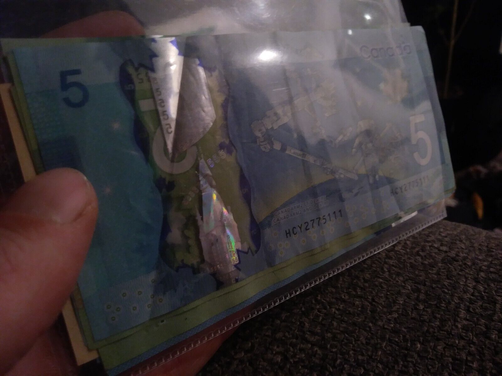 Vintage Canadian Five Dollar Bill with Serial Number 111