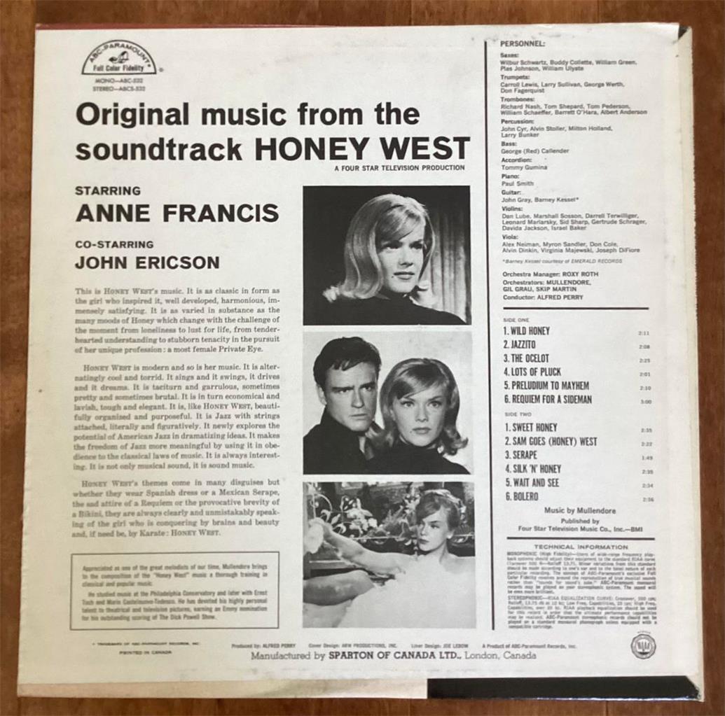 Anne Francis Honey West Original Vintage Canadian Soundtrack LP