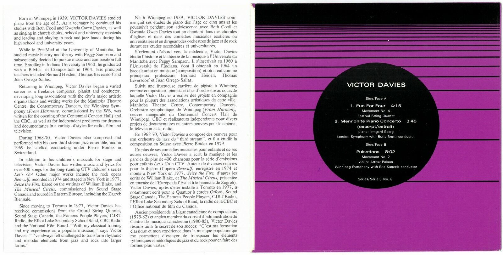 Vintage Victor Davies CAPAC Musical Portrait Series Vinyl