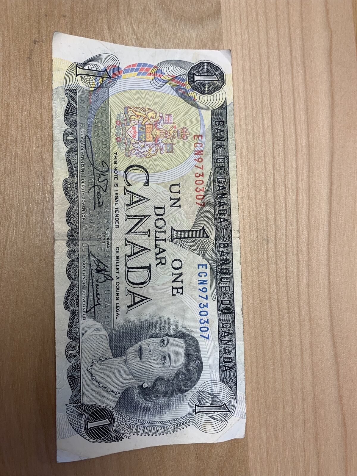 Rare Vintage Canadian $1.00 Bill 1973