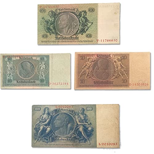 4 Vintage German Reichsmark Notes, 1929-1935. Certificate Included