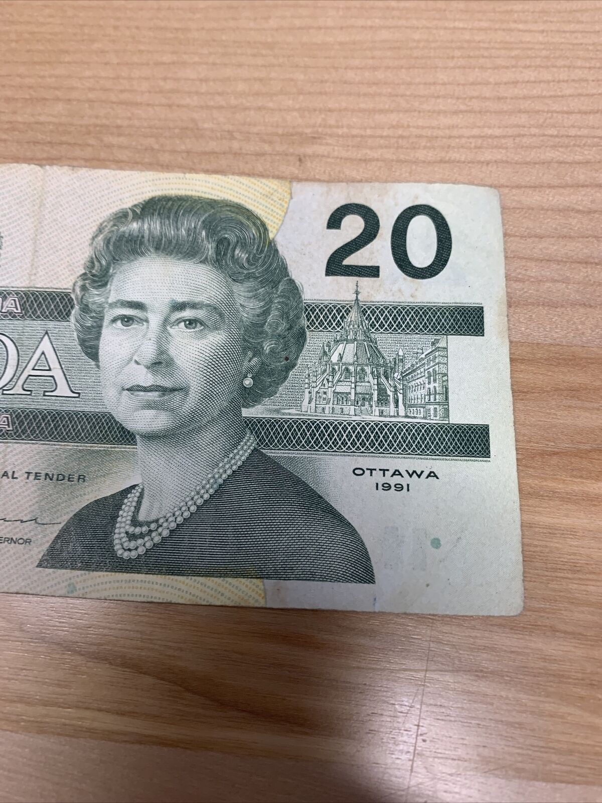 Rare 1991 Canadian $20 Bill in Vintage Design