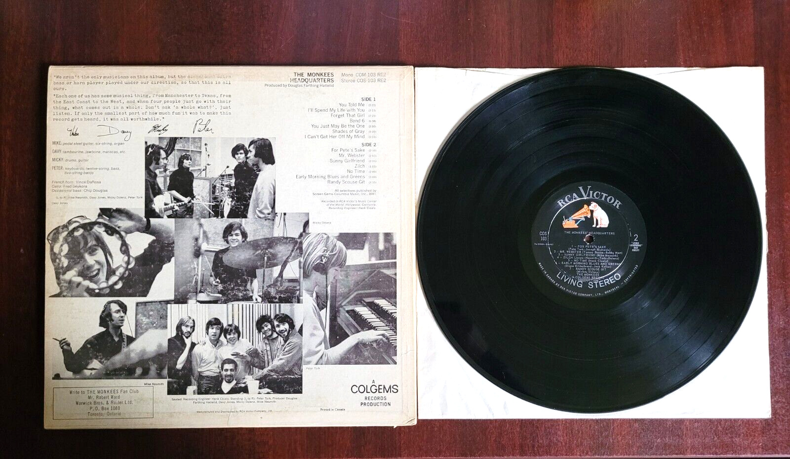 The Monkees Headquarters Vinyl LP, 1967 Canadian RCA