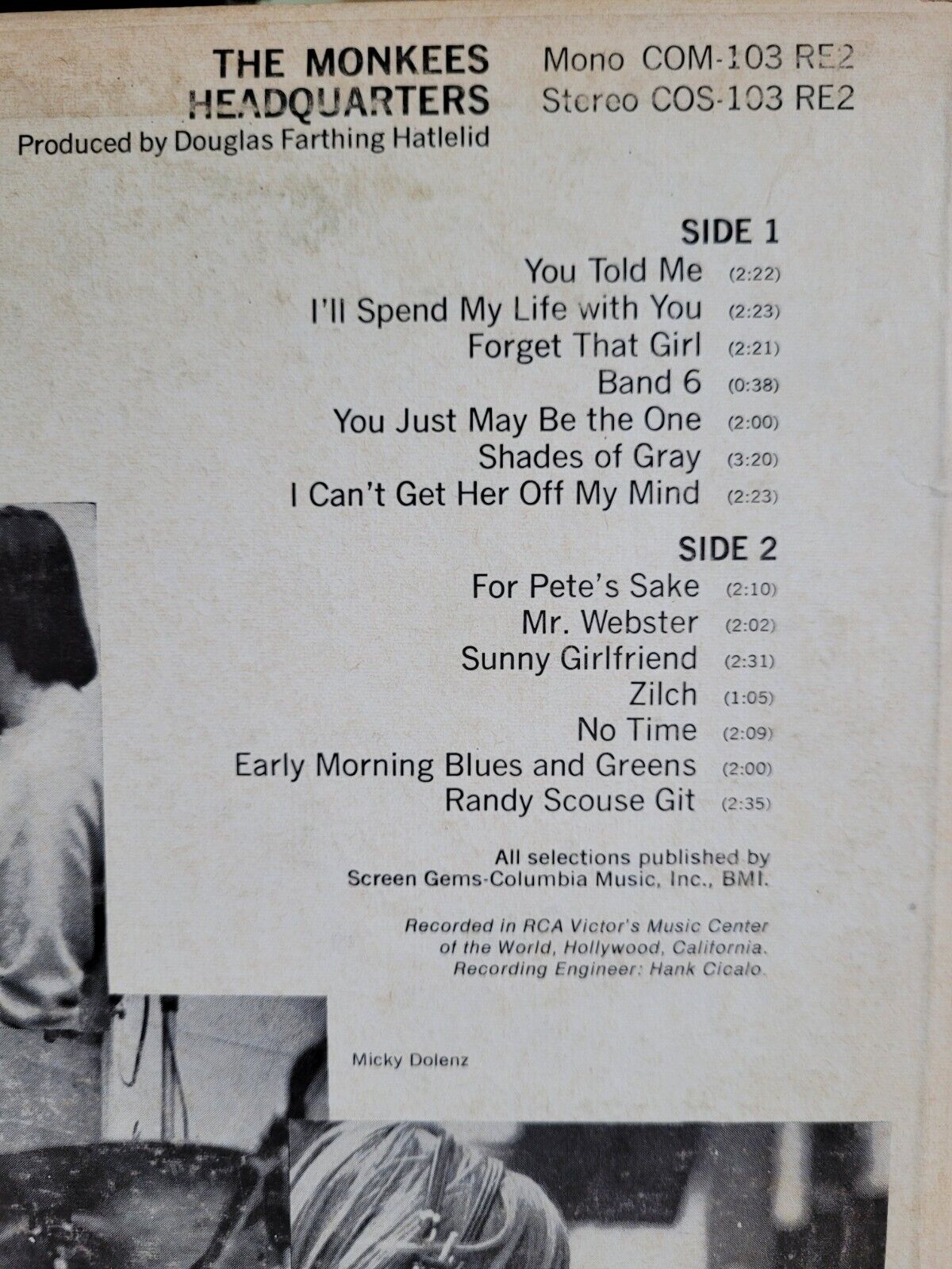 The Monkees Headquarters Vinyl LP, 1967 Canadian RCA