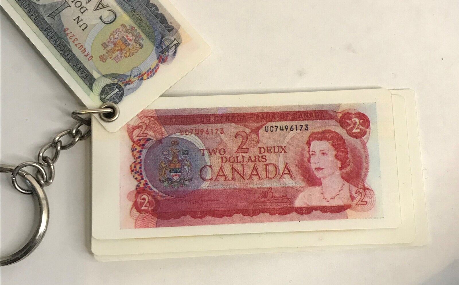 Canadian Dollar Bill Replicas Vintage Keychain - 1970s