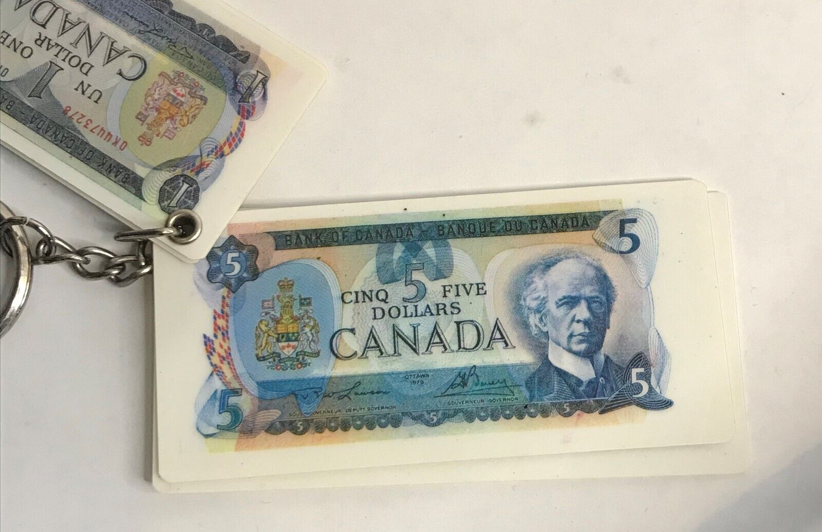 Canadian Dollar Bill Replicas Vintage Keychain - 1970s