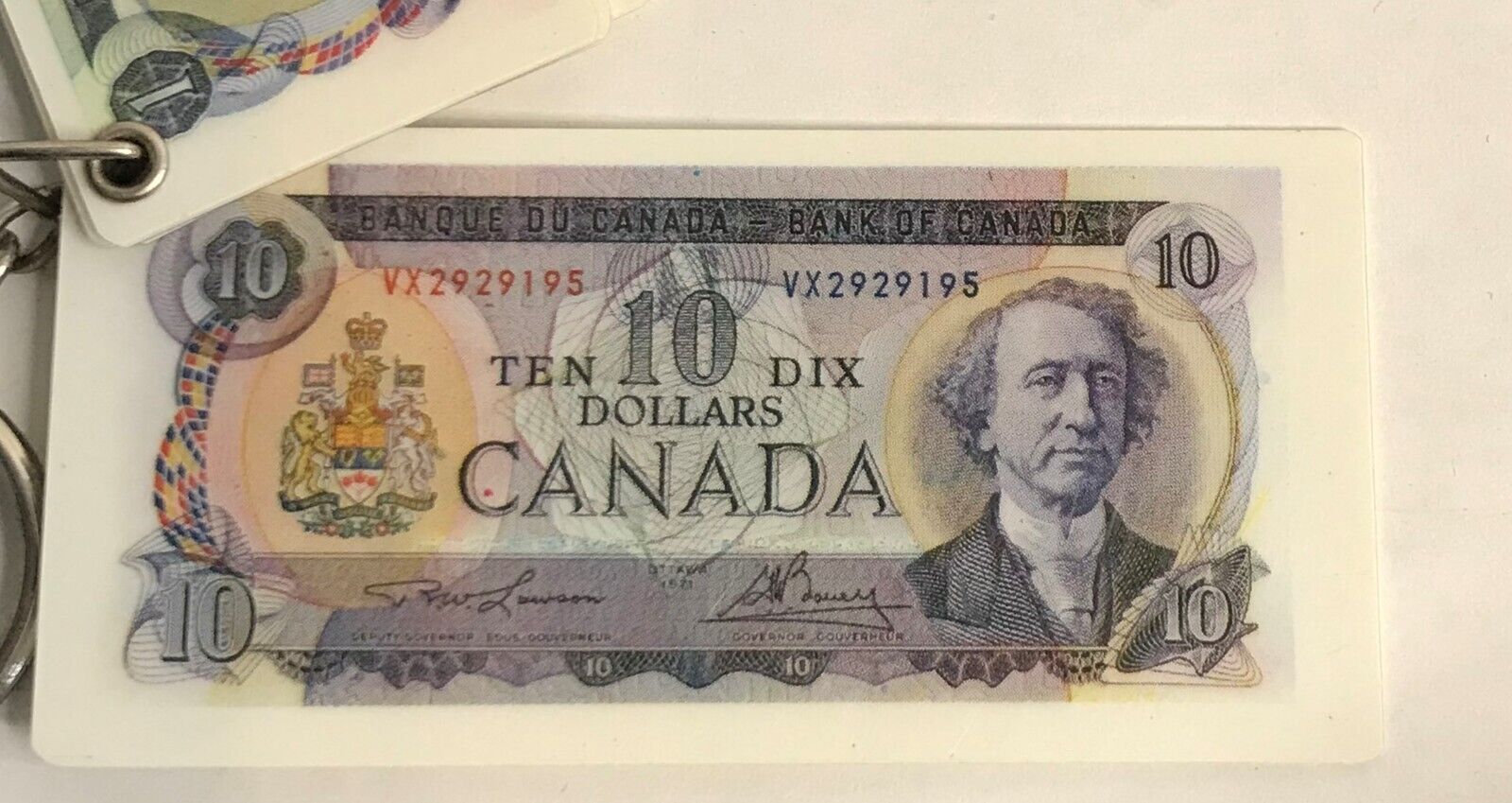 Canadian Dollar Bill Replicas Vintage Keychain - 1970s