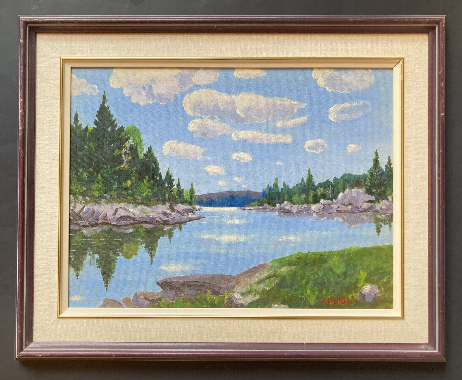 Canadian Lake Landscape Oil Painting by J.A. King (1952)