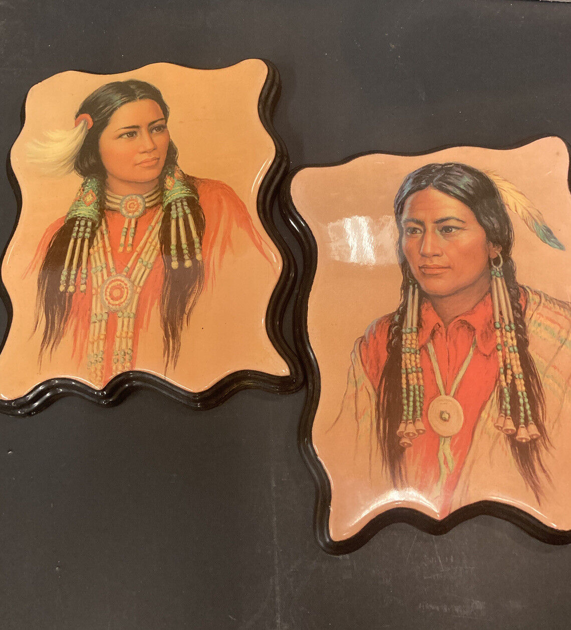 First Nations Couple Wall Art with Beaded Jewellery