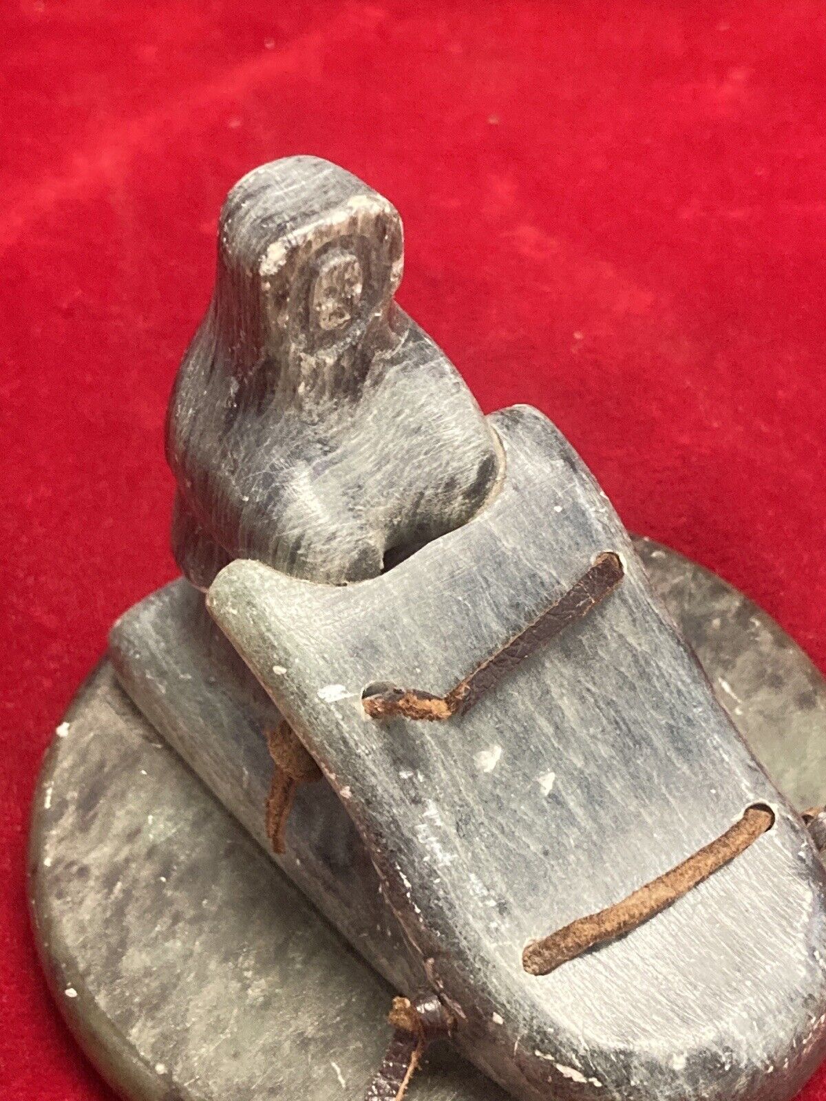 Inuit Soapstone Carving: Dog Sled with Leather Straps