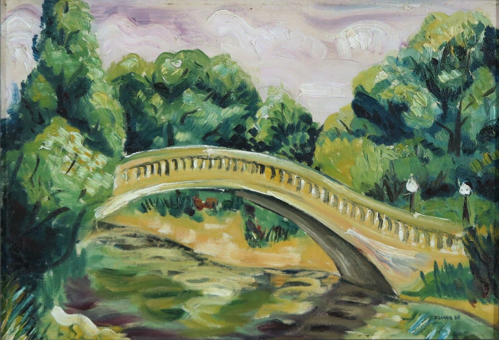Vintage Francis 1938 Bridge Oil Painting
