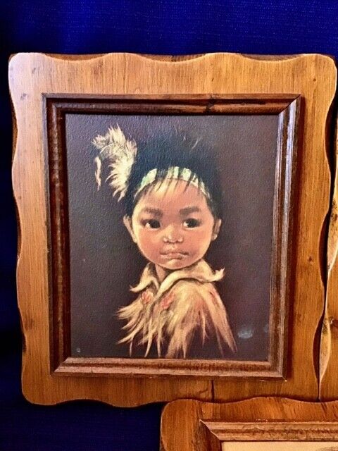 5 Vintage Native Canadian Indian First Nations Wood Mounted Portrait Prints